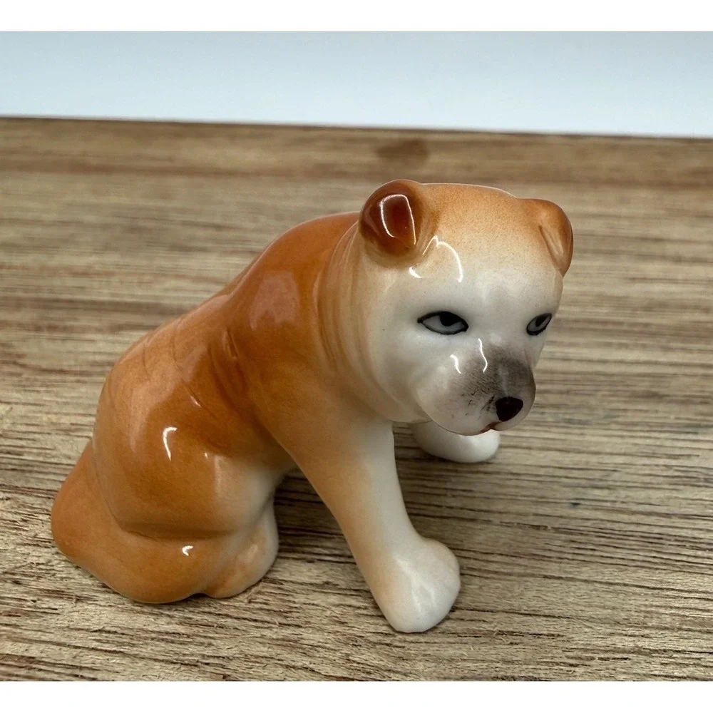 Vintage Boxer Dog Puppy Ceramic Figurine Miniature Trinket Shelf
